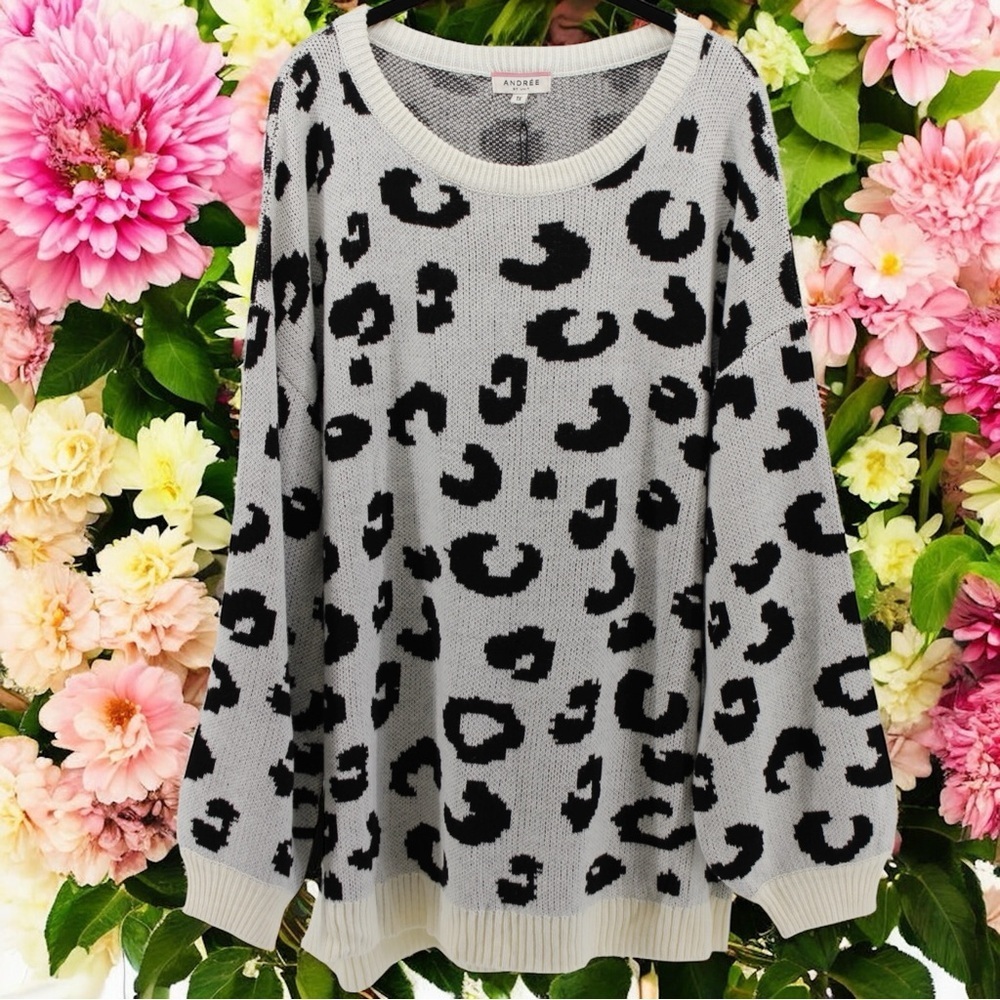 NEW Andree‎ by Unit Leopard Print Woolblend Comfy Oversized Sweater Size 1X